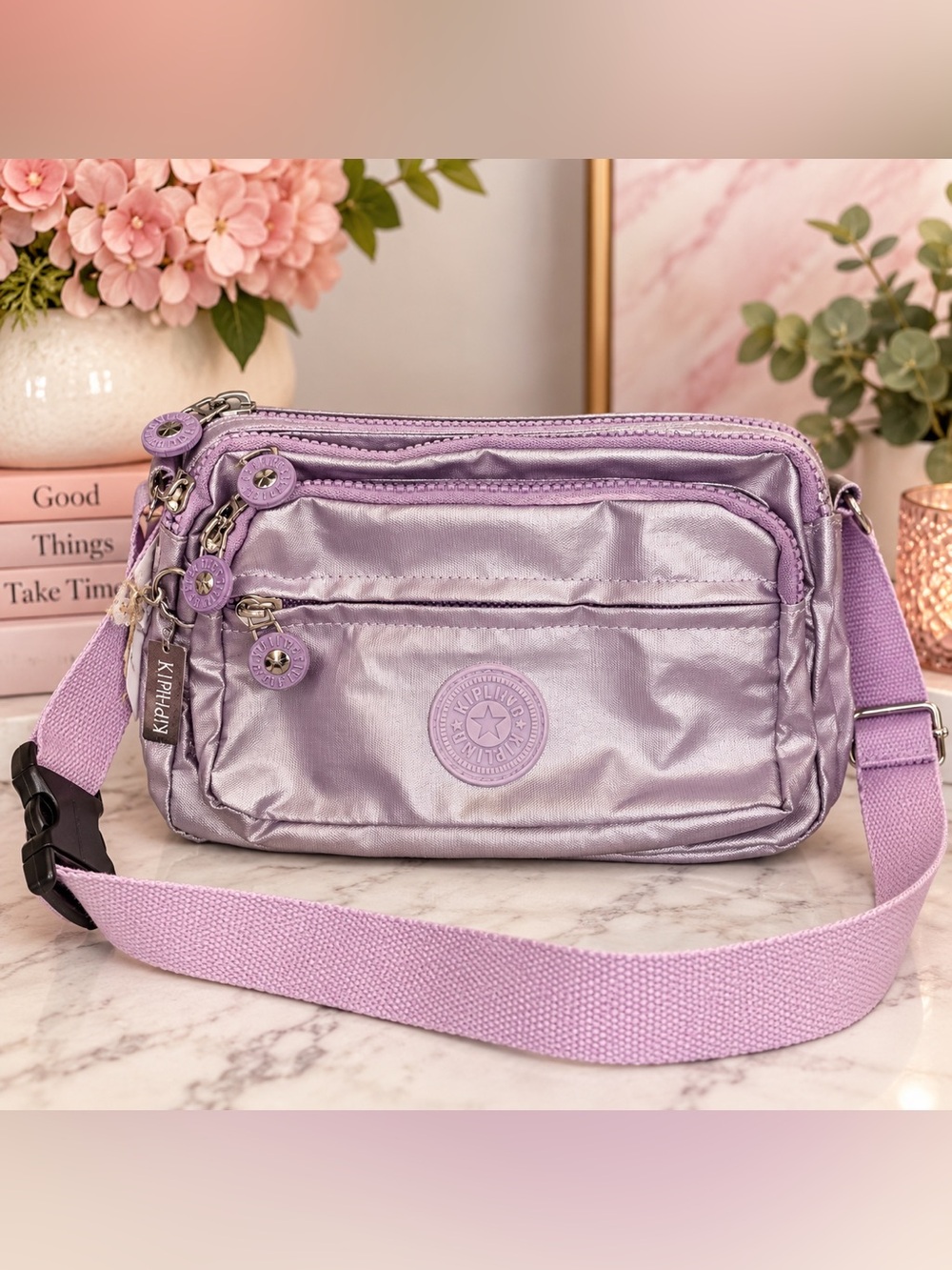 Kipling Metallic Lilac Crossbody Bag